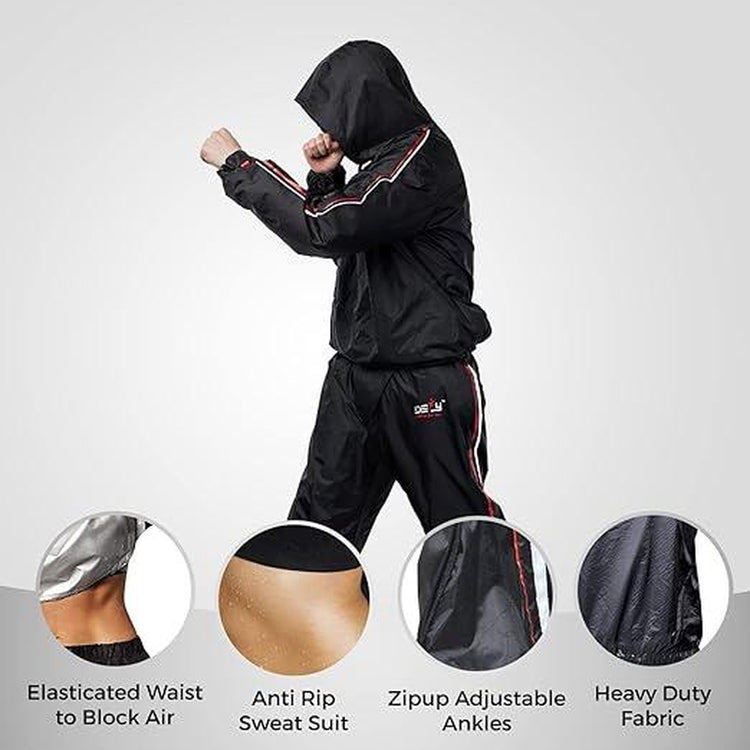 DEFY Heavy Duty Sauna Suit for Weight Loss Full Body Wrap Hoodie Men Women Anti-Rip Sweat Suit Gym Workout Exercise Gear