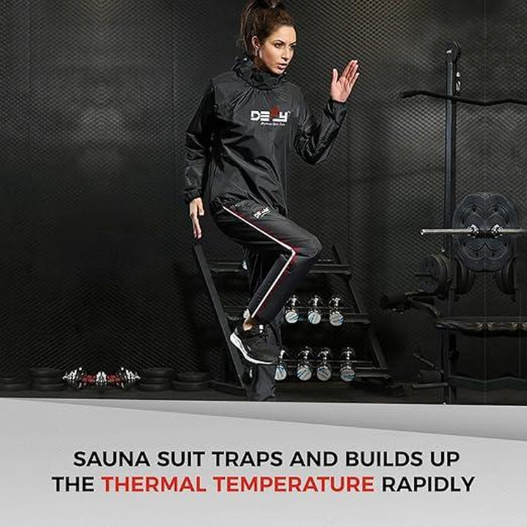 DEFY Heavy Duty Sauna Suit for Weight Loss Full Body Wrap Hoodie Men Women Anti-Rip Sweat Suit Gym Workout Exercise Gear