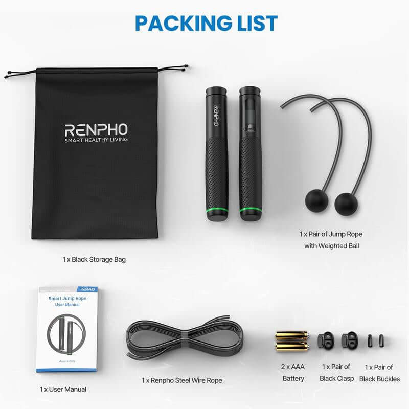 RENPHO Smart Jump Rope Pro Weighted Jump Rope with Counter, Cordless Jump Ropes for Fitness Crossfit, Gym, Burn Calorie, APP Data Analysis