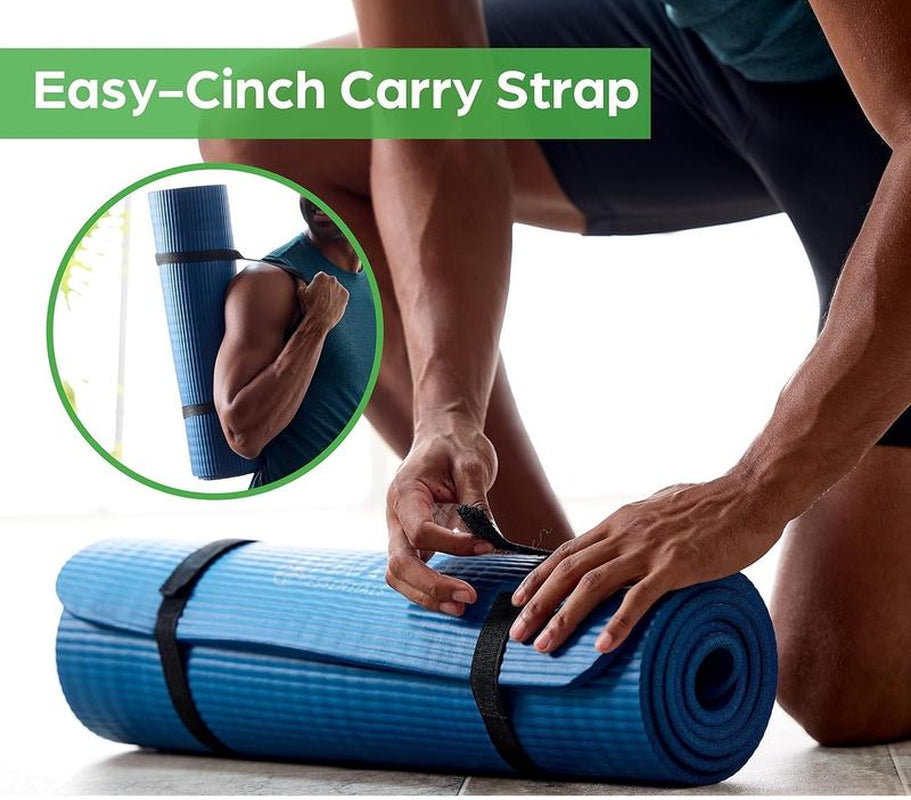 Thick Yoga Mat with Easy-Cinch Yoga Mat Carrier Strap - Fitness & Exercise Mat, 72"L X 24"W X 2/5 Inch Thick - Perfect Gift