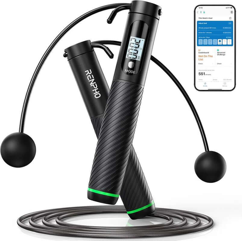 RENPHO Smart Jump Rope Pro Weighted Jump Rope with Counter, Cordless Jump Ropes for Fitness Crossfit, Gym, Burn Calorie, APP Data Analysis