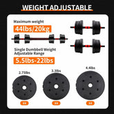 5-44Bls Adjustable Dumbbell Set for Home Gym Fitness Weight Plates, 3-In-1 Ergonomic Modes, Heavy Duty Cast for Strength Training Barbell Weight Set
